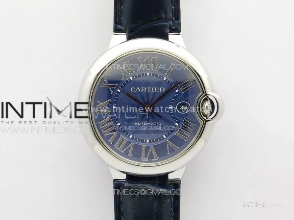 Ballon Bleu 42mm SS 3KF 1:1 Best Edition Blue Texture Dial on Blue Leather Strap A2824