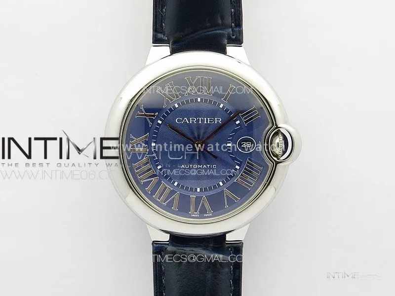 Ballon Bleu 42mm SS 3KF 1:1 Best Edition Blue Texture Dial on Blue Leather Strap A2824