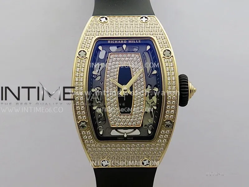 RM07 Full Paved Diamond RG ZF Best Edition Black Diamond Skeleton Dial On Black Rubber Strap Asian CRMA2 Clone