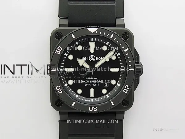 BR 03-92 Diver Black Ceramic Bezel PVD B12 1:1 Best Edition Black Dial on Black Rubber Strap A2824 (Free Nylon Strap)