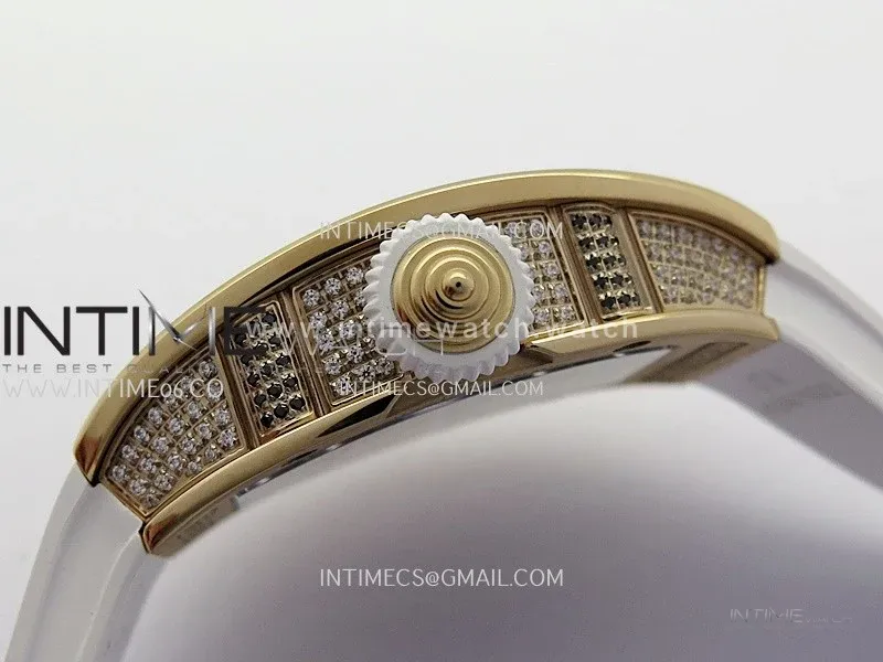 RM07 Full Paved Diamond RG ZF Best Edition White Diamond Skeleton Dial On White Rubber Strap Asian CRMA2 Clone