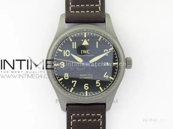 Mark XVIII IW327006 Titanium M+F 1:1 Best Edition Black Dial on Brown Leather Strap A2892 (Free Nylon Strap)