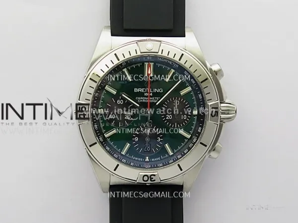 Chronomat B01 42mm SS TF 1:1 Best Edition Green Dial on Black Rubber Strap A7750