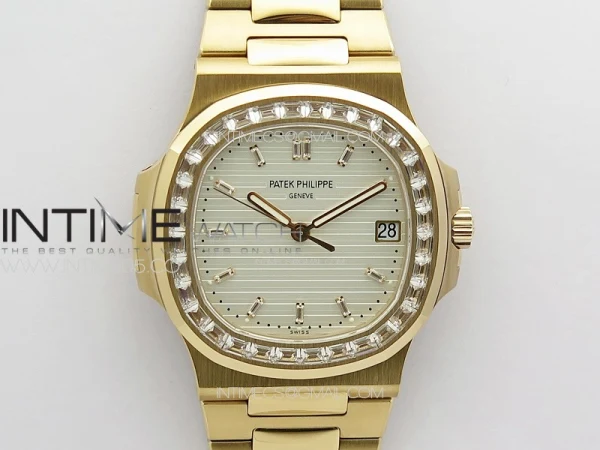 Nautilus 5711/1R T Crystal Bezel PPF V4 1:1 Best Edition White Textured Dial on RG Bracelet 324CS