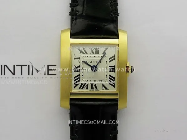 Tank Francaise Ladies 21.2mm YG 8848F 1:1 Best Edition Silver Dial on Black Leather Strap Ronda Quartz V2