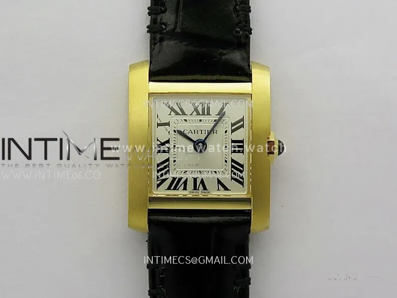 Tank Francaise Ladies 21.2mm YG 8848F 1:1 Best Edition Silver Dial on Black Leather Strap Ronda Quartz V2