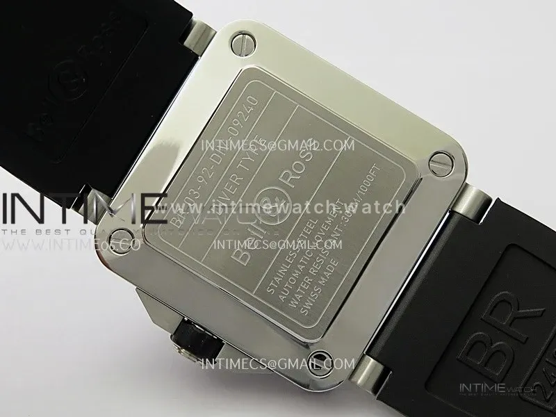 BR 03-92 Diver Black Ceramic Bezel SS B12 1:1 Best Edition Black Dial on Black Rubber Strap A2824 (Free Nylon Strap)