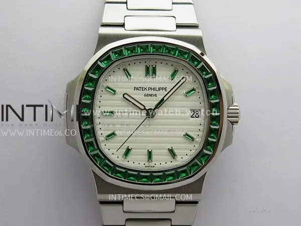 Nautilus 5711/1A Green T Diamond SS GRF 1:1 Best Edition White Textured Dial On SS Bracelet Asian 26-330