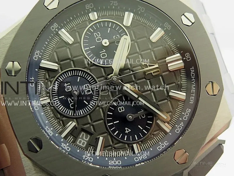 Royal Oak Offshore 43mm 26420 Ceramic Bezel SS DDF 1:1 Gray Dial On Gray Rubber Strap DD4401 Super Clone
