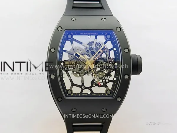 RM035 Americas Manual RG/Black Ceramic ZF 1:1 Best Edition Skeleton Dial On Black Rubber Strap Super Clone RMUL1
