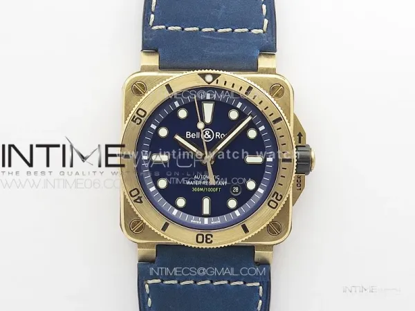 BR 03-92 Diver Bronze B12 1:1 Best Edition Blue Dial on Blue Leather Strap A2824 (Free Rubber Strap)