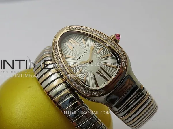 Serpenti 35mm Diamonds Bezel SS/RG BVF 1:1 Best Edition Silver Dial on SS/RG Bracelet Ronda Quartz