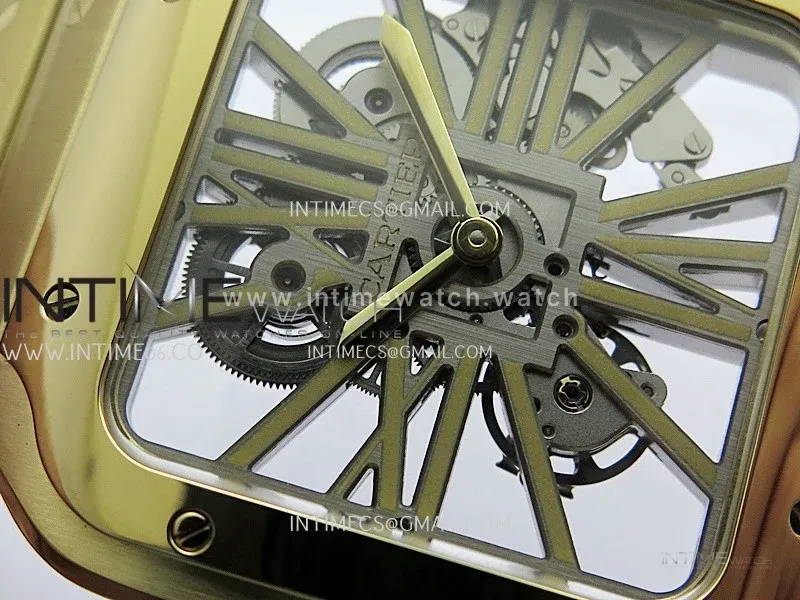 Santos Skeleton Black YG Rich Factory 1:1 Best Skeleton Dial On YG SmartLink Bracelet 9611MC Super Clone (Free Leather Strap)