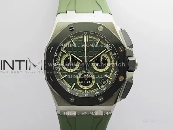 Royal Oak Offshore 43mm 26420 Ti/Ceramic SS DDF 1:1 Green Dial On Green Rubber Strap DD4401 Super Clone
