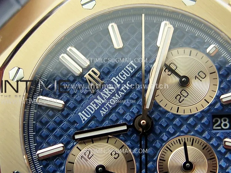 Royal Oak Chrono 26331ST RG IPF 1:1 Best Edition Blue Dial rose gold subdial on Blue Leather Strap A7750