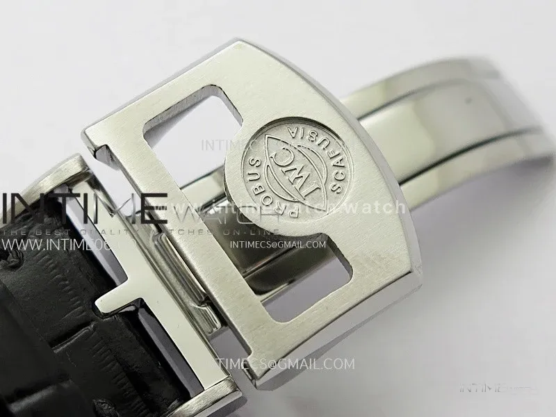 Portuguese Tourbillon Power Reserve SS AXF White Dial Sliver Numbers moonphase on Black Leather Strap