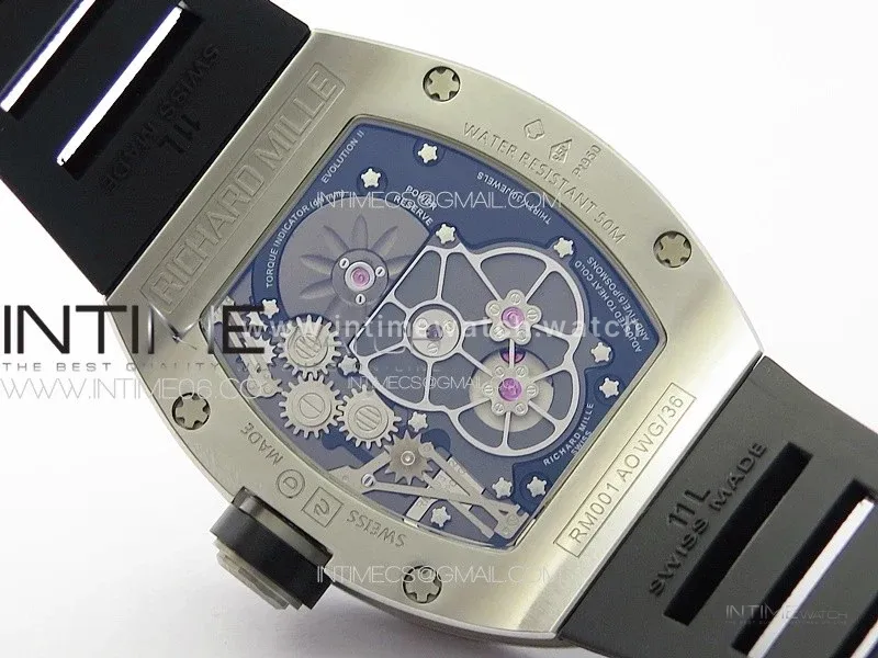 RM001 Real PR SS YSF Skeleton Dial on black Rubber Strap Asian Tourbillon
