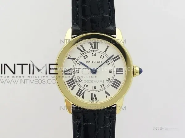 Ronde Solo de Cartier 29.5mm YG K11 1:1 Best Edition White Dial on Black Croco Leather Strap Ronda Quartz