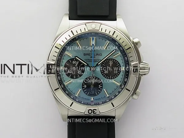 Chronomat B01 42mm SS TF 1:1 Best Edition Ice Blue Dial Black Subdial on Black Rubber Strap A7750