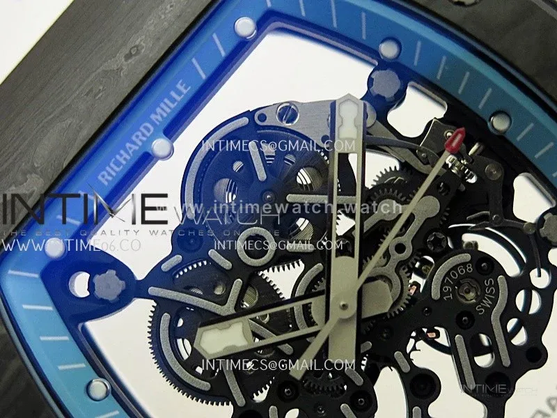 RM055 Blue Inner Bezel White Crown NTPT ZF 1:1 Best Edition Skeleton On White Shark Rubber Strap RMUL2 Super Clone