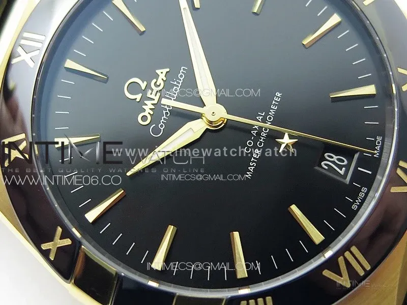 Constellation 41mm YG/Black Ceramic Bezel VSF 1:1 Best Edition Black Dial on Black Gummy Strap A8900