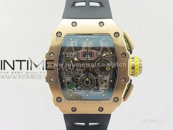 RM011 RG Chronograph RG Case KVF 1:1 Best Edition Crystal Skeleton Dial on Black Rubber Strap A7750