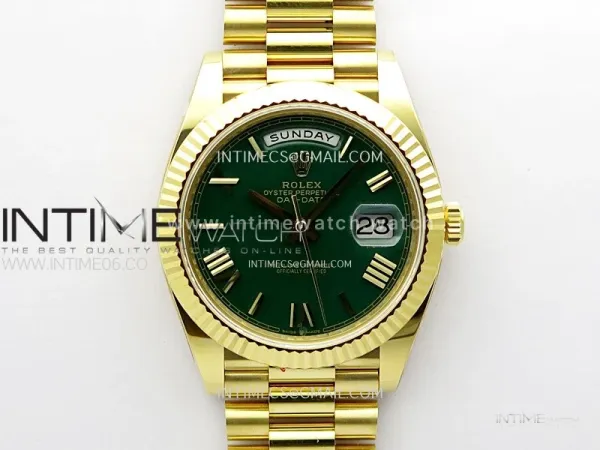 Day Date 228238 40mm 904L YG 1:1 ONE Factory Best Edition Green Dial Roman Markers on YG President Bracelet SA3255