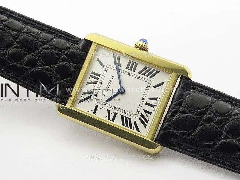 Tank Solo Ladies 28mm YG K11F 1:1 Best Edition White Dial on Black Coroc Leather Strap Ronda Quartz