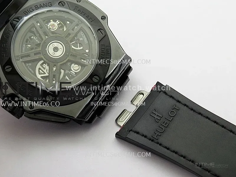 Hublot Big Bang Unico 44mm Carbon/PVD HBBF 1:1 Best Edition Skeleton Dial Red Marker On Colors Gummy Strap A1280