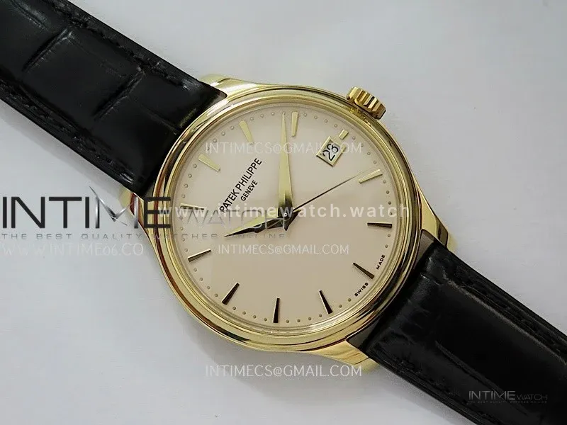 Calatrava 5227 YG 3KF 1:1 Best Edition White Dial on Brown Leather Strap A324 Super Clone V2