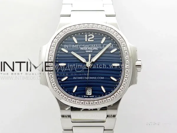 Nautilus 7118 New Version Ladies Diamonds Bezel PPF 1:1 Best Edition Blue Dial on SS Bracelet A324 Super Clone