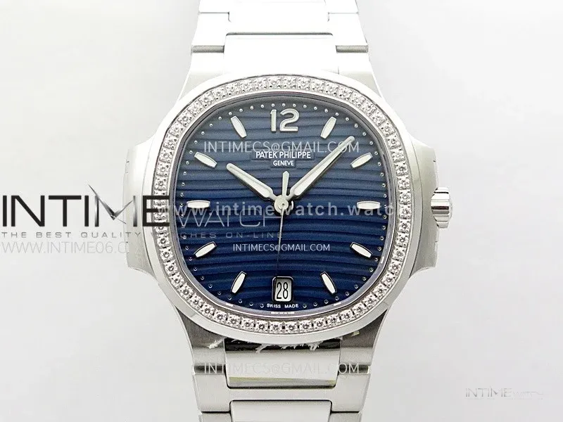 Nautilus 7118 New Version Ladies Diamonds Bezel PPF 1:1 Best Edition Blue Dial on SS Bracelet A324 Super Clone
