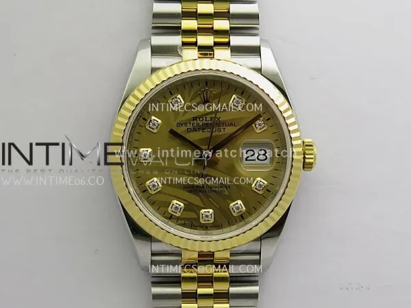 DateJust 36 SS 126233 904L SS/YG VSF 1:1 Best Edition Gold Palm Motif Dial Diamond Markers on Jubilee Bracelet VS3235