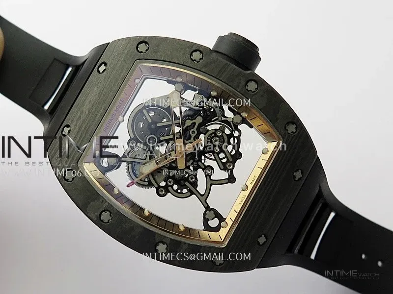 RM055 Real NTPT RG Inner RMF Best Edition Skeleton Dial on Black Rubber Strap RMUL2 Super Clone
