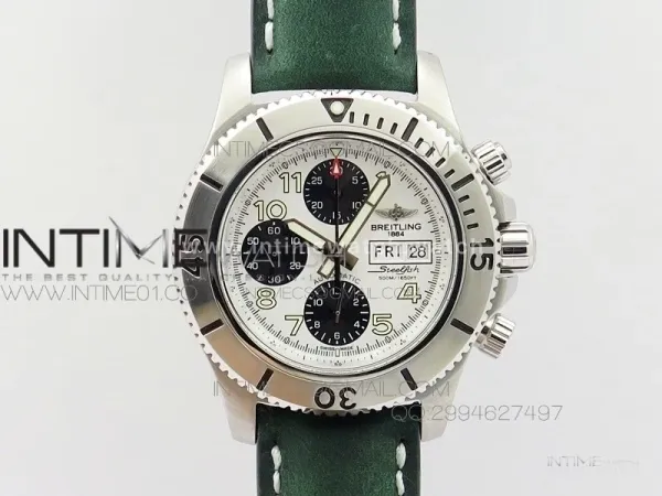 SuperOcan SteelFish SS White Dial on Green Leather Strap A7750
