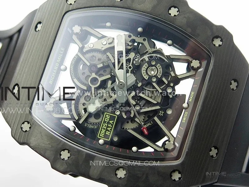 RM035-02 Forged Carbon Case KUF Best Edition Red Crown on Black Rubber Strap MIYOTA8215