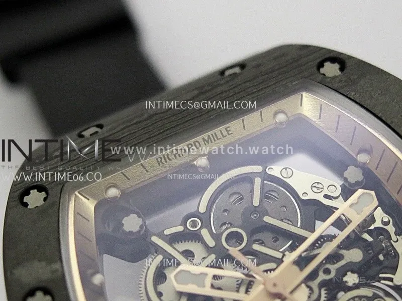 RM055 Real NTPT RG Inner RMF Best Edition Skeleton Dial on Black Rubber Strap RMUL2 Super Clone