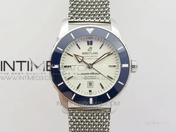 Super Ocean Heritage Blue Ceramic Bezel SS White Dial on SS Bracelet A2824