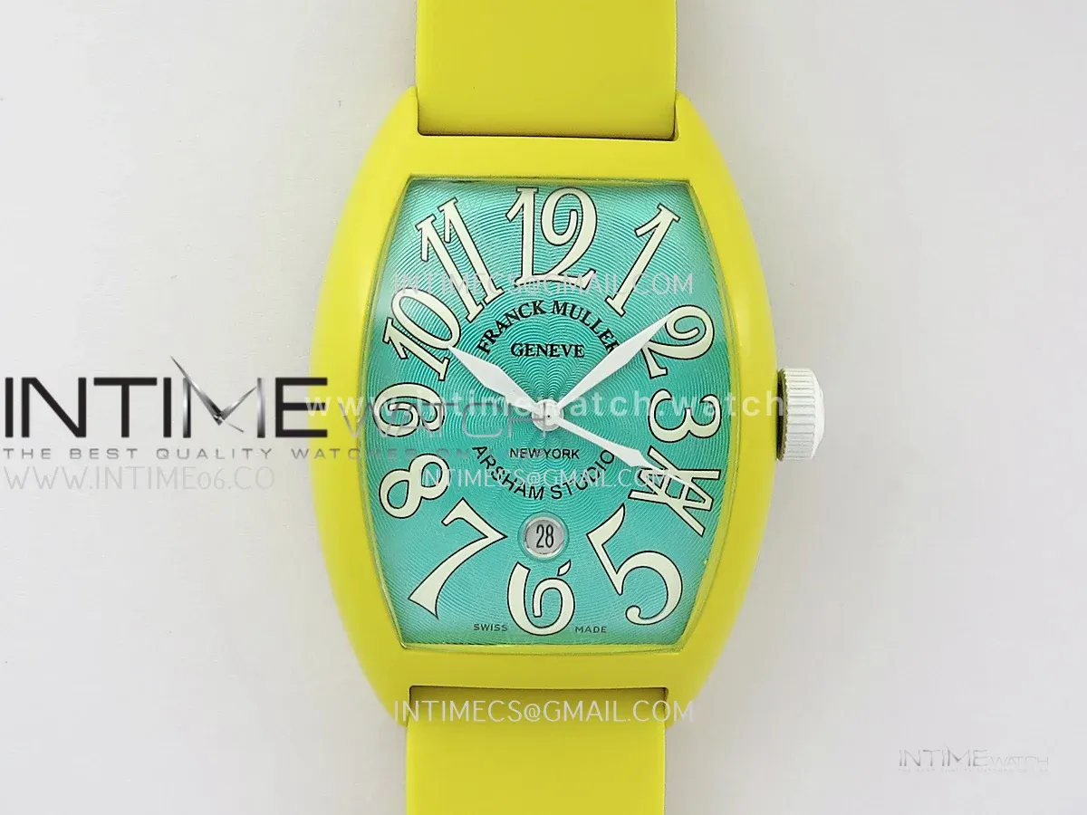 FM Casablanca Yellow PVD ABF Summer Blue Dial On Yellow Rubber Strap A23J