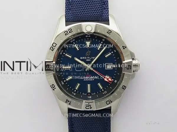 Avenger Chronometer 45mm GMT SS B50F 1:1 Best Edition Blue Dial On Blue Nylon Strap A2824