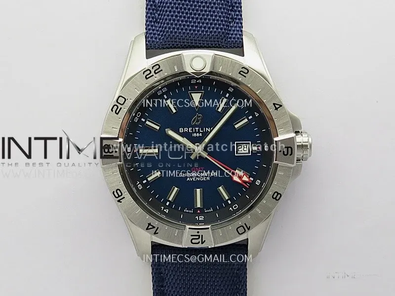 Avenger Chronometer 45mm GMT SS B50F 1:1 Best Edition Blue Dial On Blue Nylon Strap A2824