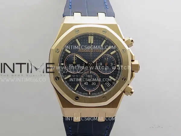 Royal Oak Chrono 26240 RG Gain Weight V2 DDF 1:1 Best Edition Blue Dial On Blue Leather Strap Super Clone DD4401 (SW Dial)