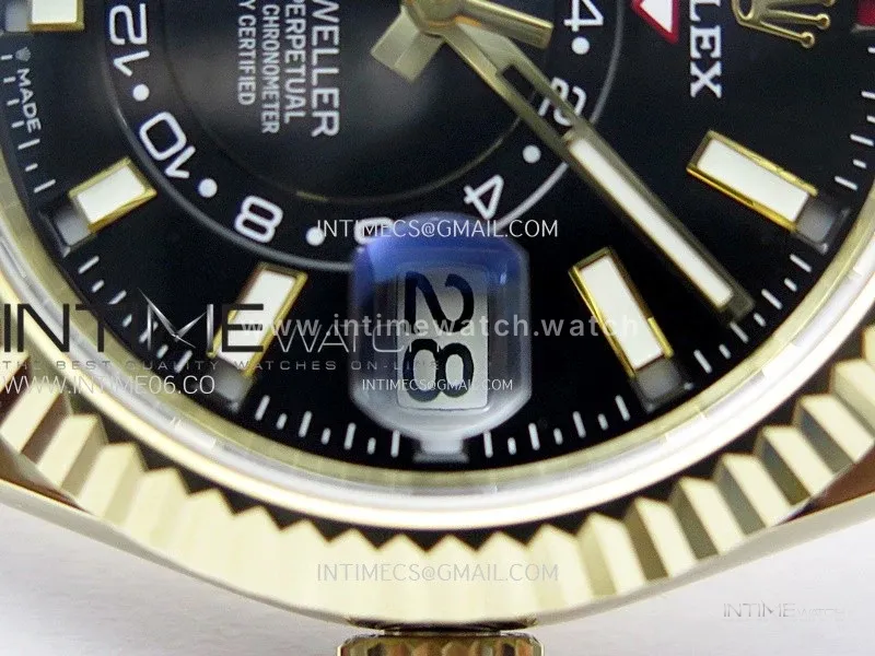 Sky-Dweller 336238 YG Noob 1:1 Best Edition Black Dial on Black Rubber Strap Asian 23J to 9001