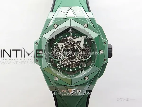 Big Bang Sang Bleu II Green Ceramic BBF Best Edition on Green Rubber Strap A1240