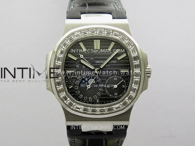 Nautilus 5722G SS/T Diamonds PPF 1:1 Best Edition Blue Dial on Black Leather Strap A240 Super Clone
