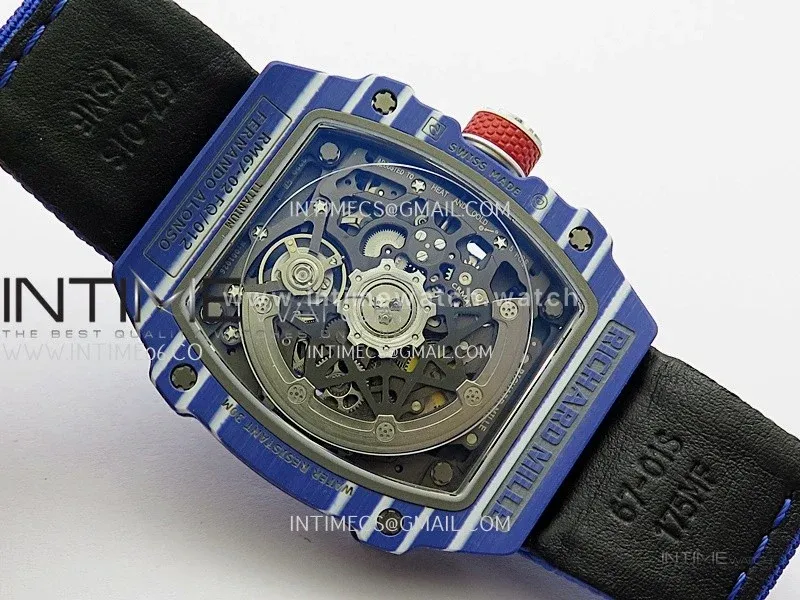 RM67-02 Fernando Blue NTPT Umi Office 1:1 Beat Edition Blue/Red Skeleton Dial On Blue Nylon Strap CRMA7 Clone V2