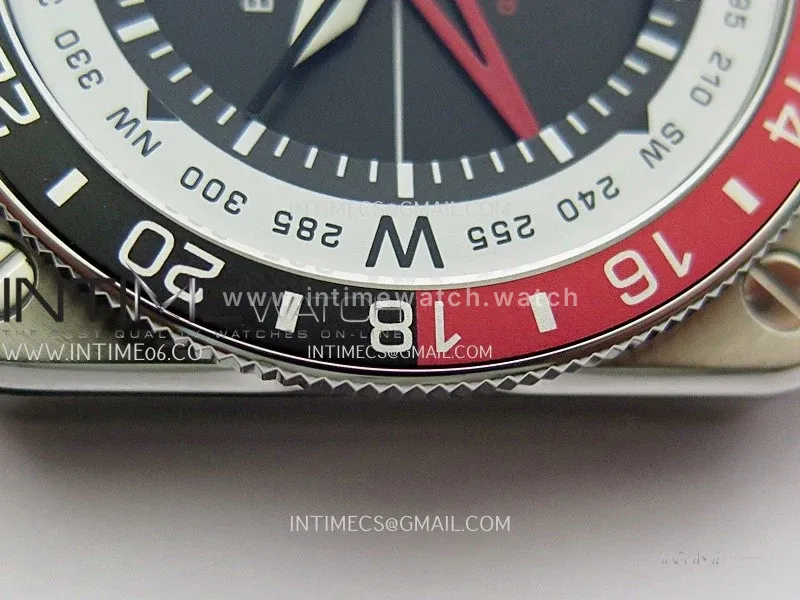 BR03 GMT Compass Black/Red Bezel SS B12 Black Dial 42mm On Black Perforated Rubber Strap A2836 (Free Nylon Strap)