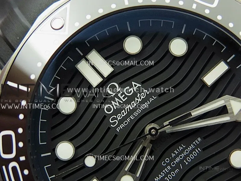Seamaster Diver 300M Black Ceramic/SS ORF 1:1 Best Edition Black Dial On Black Rubber Strap Super Clone Asian 8806