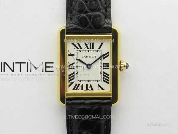 Tank Solo Ladies 25mm YG K11F 1:1 Best Edition White Dial on Black Leather Strap Ronda Quartz