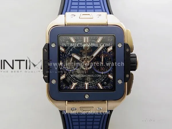 Square Bang Unico 42mm RG/Ceramic BBF 1:1 Best Edition Skeleton Dial on Blue Rubber Strap A1280